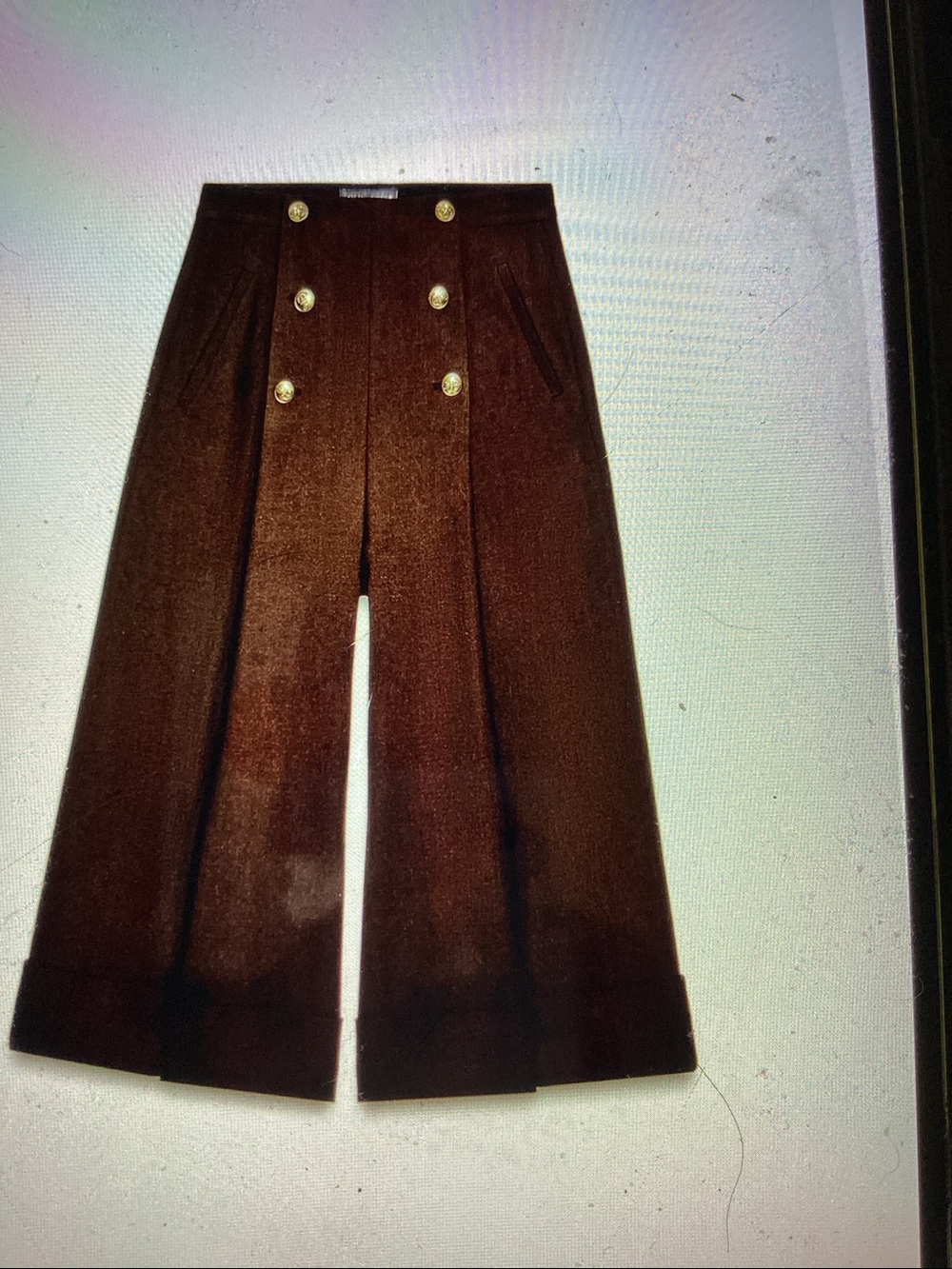 New Zara 100% wool, culottes.  Dark Brown High-Waist gold buttons.